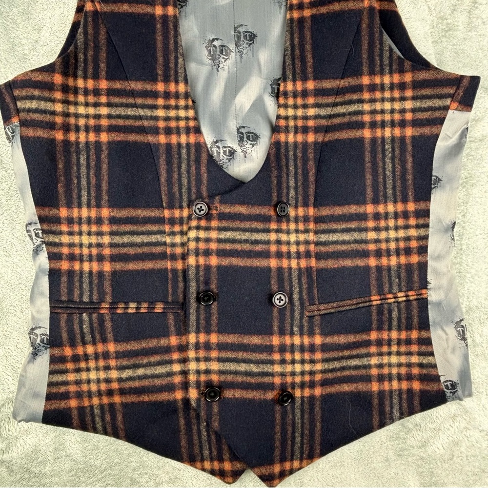Twisted Tailor Vest Mens 38r Mclaren Waistcoat Navy Mustard Wool Blend View 6